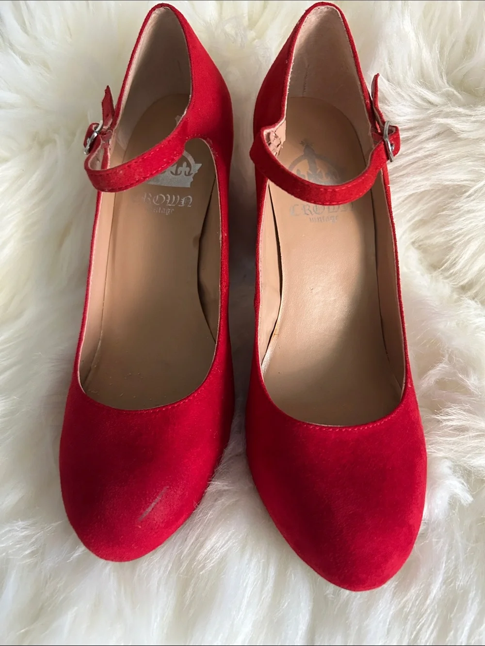 Crown Vintage Red Suede Mary Jane Pumps